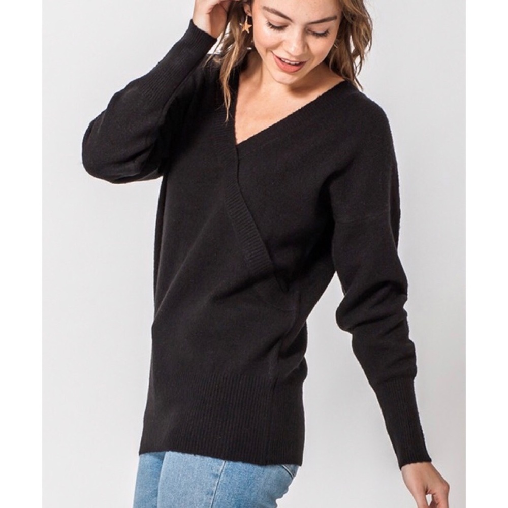 TEDDY Ultra Soft Surplice Sweater in BLACK - Picture 3 of 3